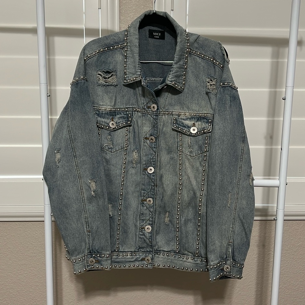 Vici Kind of a Big Deal Studded Denim Jacket